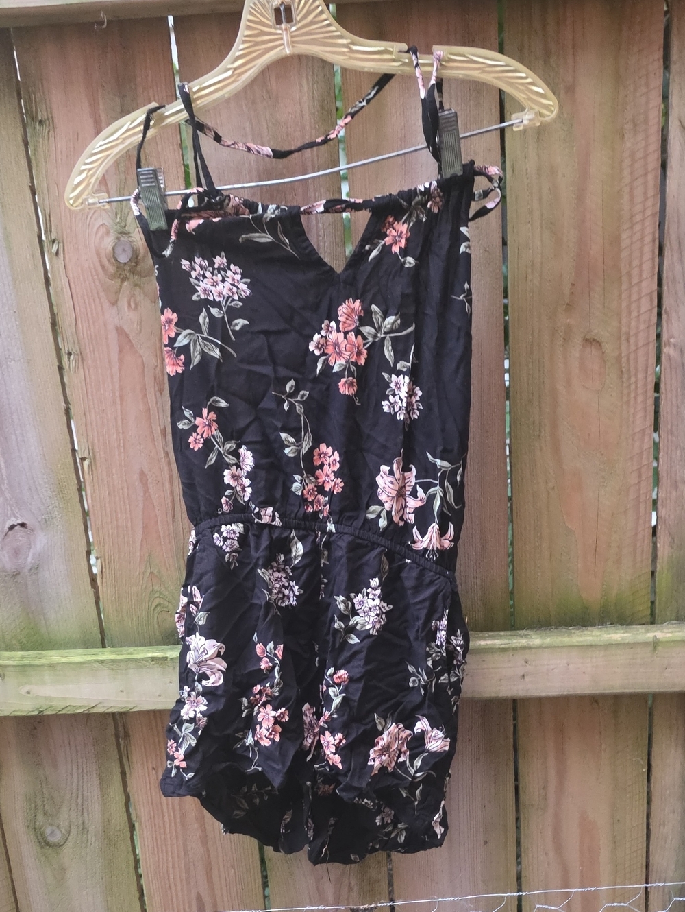 Angie Black Floral Mini  Romper with Pink Blooms